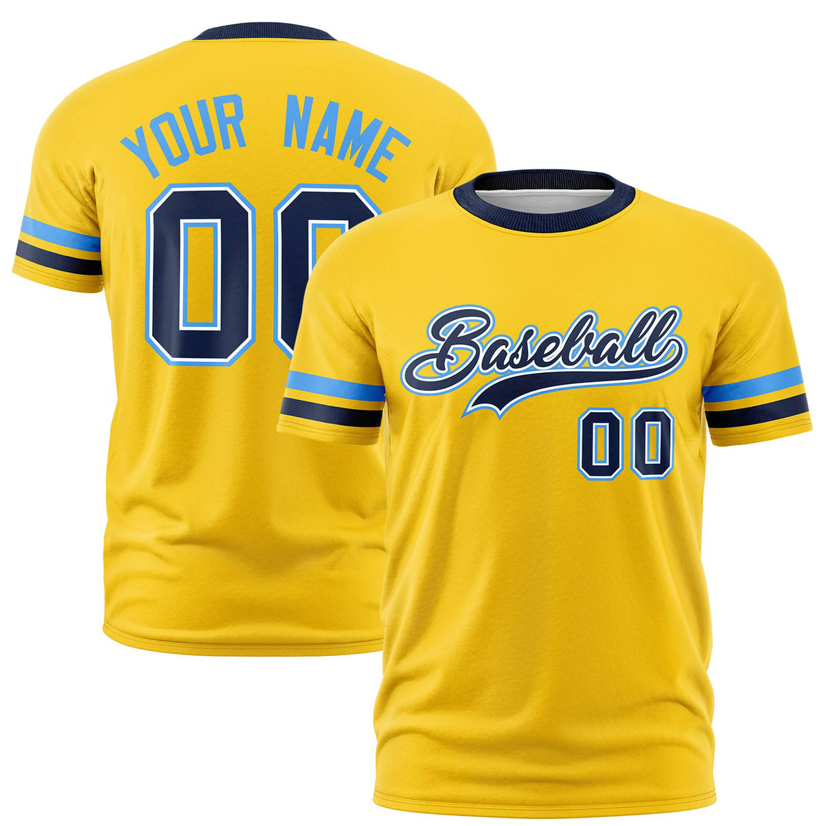 Custom Gold01 Powder Blue-Navy Color Block Design Performance T-Shirt