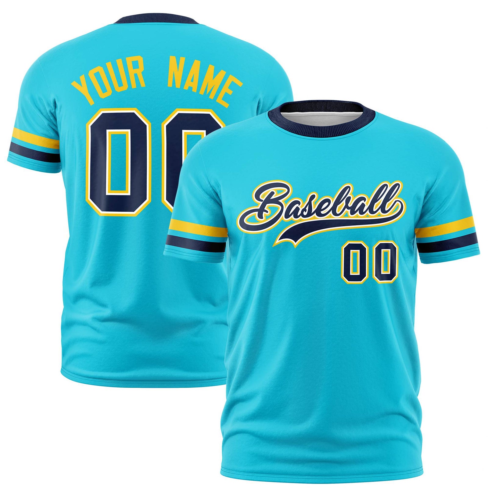 Custom Sky Blue Gold01-Navy Color Block Design Performance T-Shirt