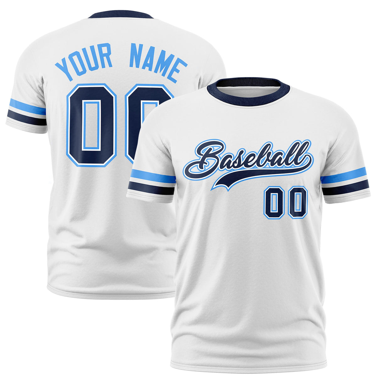 Custom White Powder Blue-Navy Color Block Design Performance T-Shirt