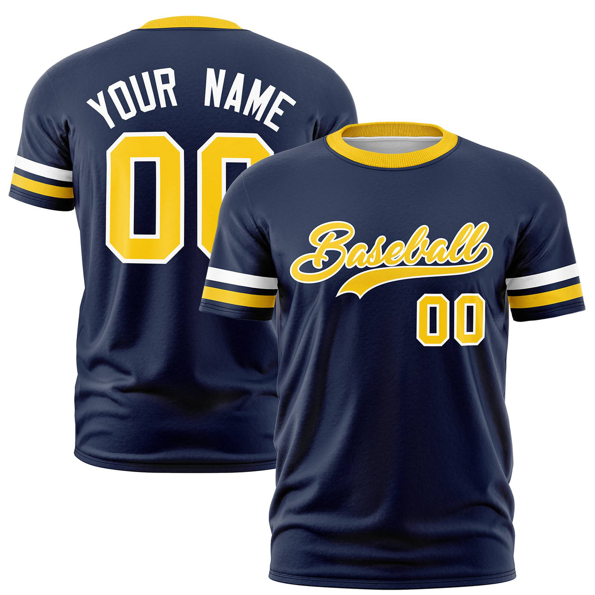 Custom Navy White-Gold01 Color Block Design Performance T-Shirt