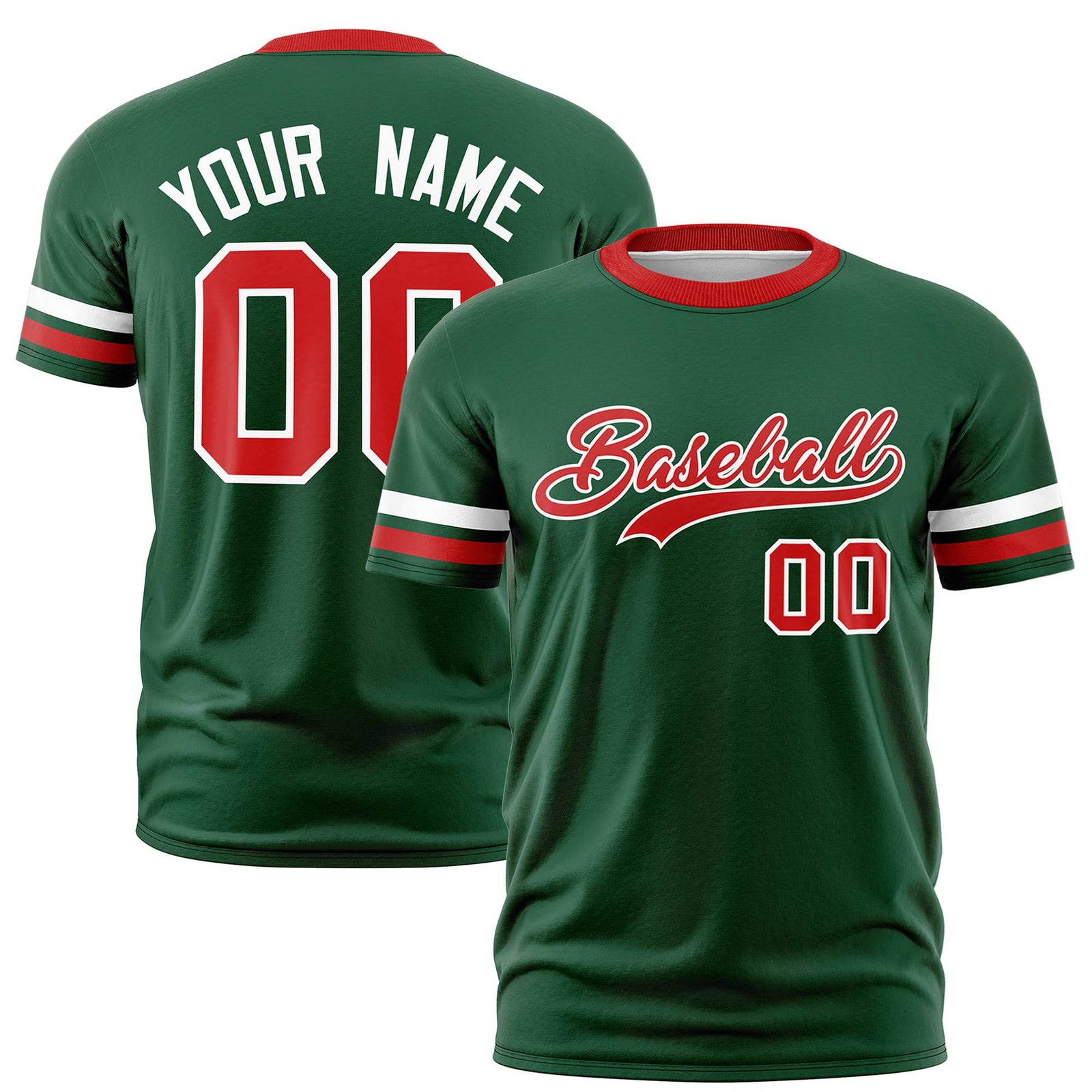 Custom Green White-Red Color Block Design Performance T-Shirt