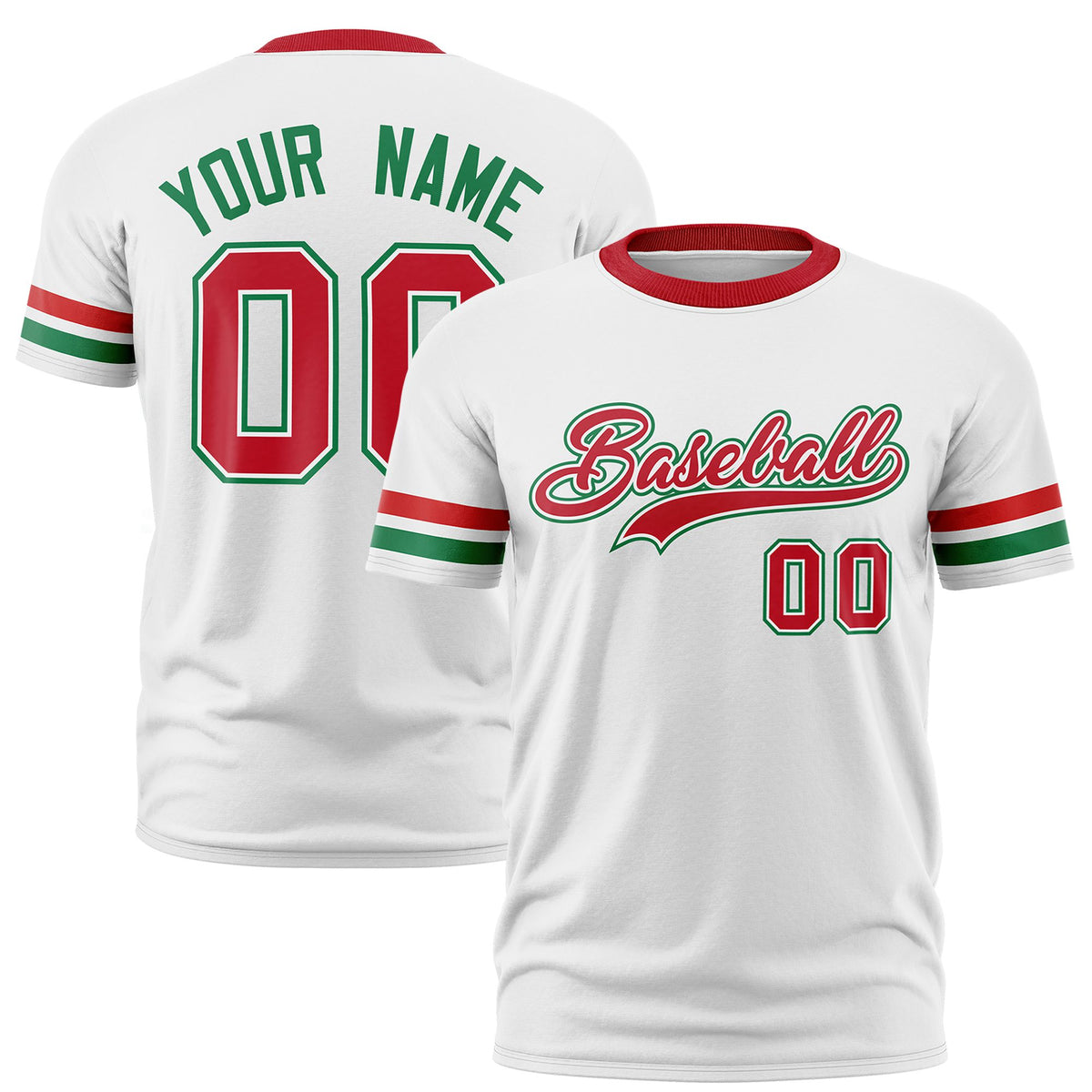 Custom White Red-Kelly Green Color Block Design Performance T-Shirt