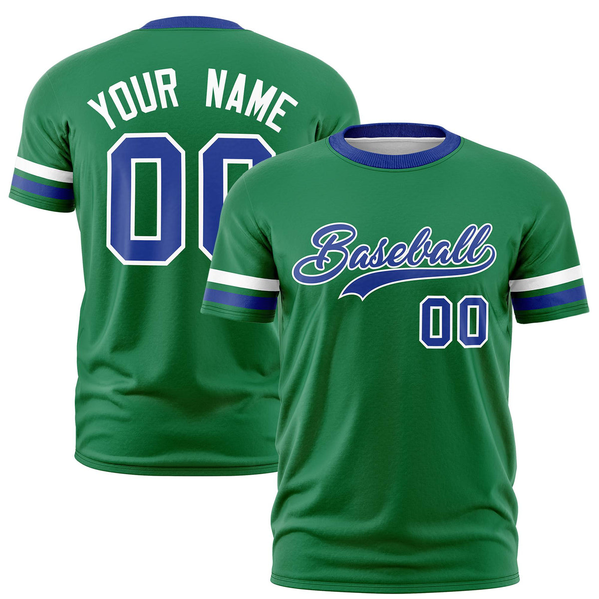 Custom Kelly Green White-Royal Blue Color Block Design Performance T-Shirt