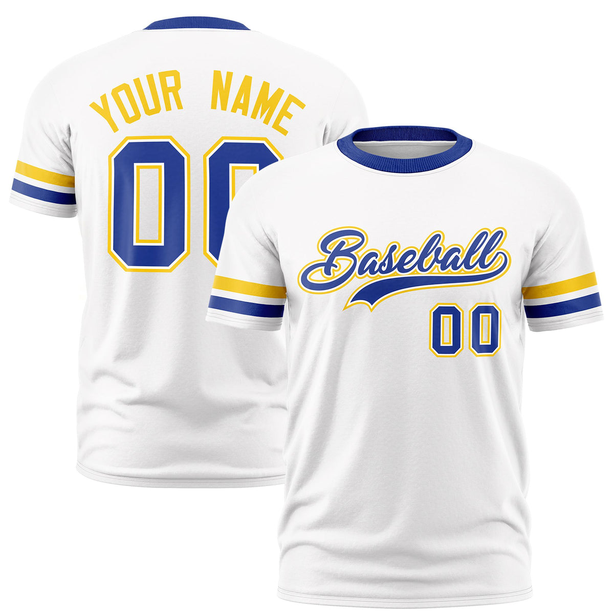 Custom White Gold01-Royal Blue Color Block Design Performance T-Shirt