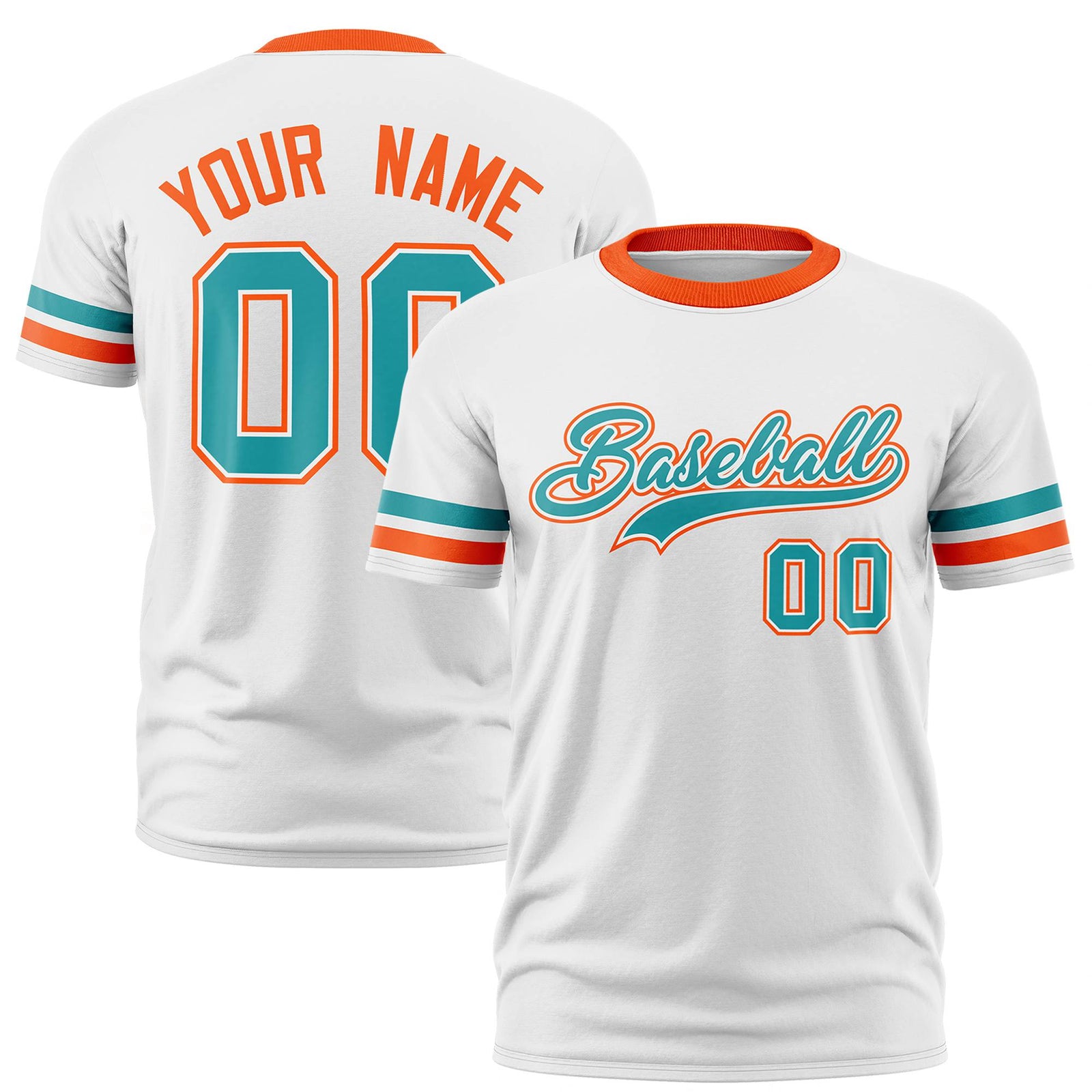 Custom White Aqua-Orange Color Block Design Performance T-Shirt