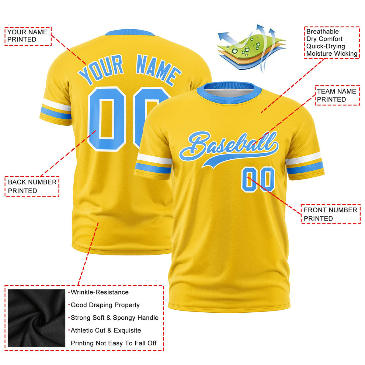 Custom Gold01 White-Powder Blue Color Block Design Performance T-Shirt