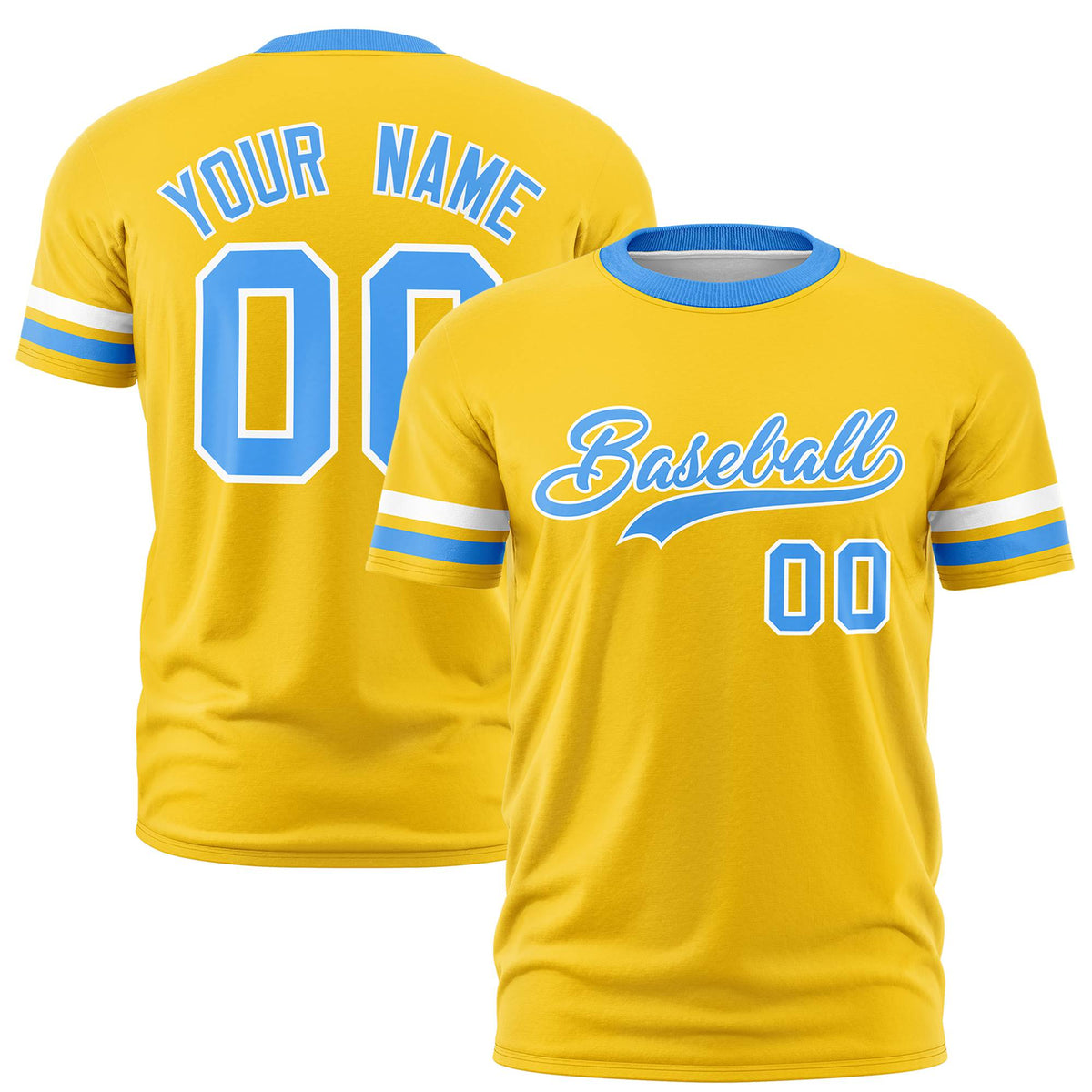 Custom Gold01 White-Powder Blue Color Block Design Performance T-Shirt