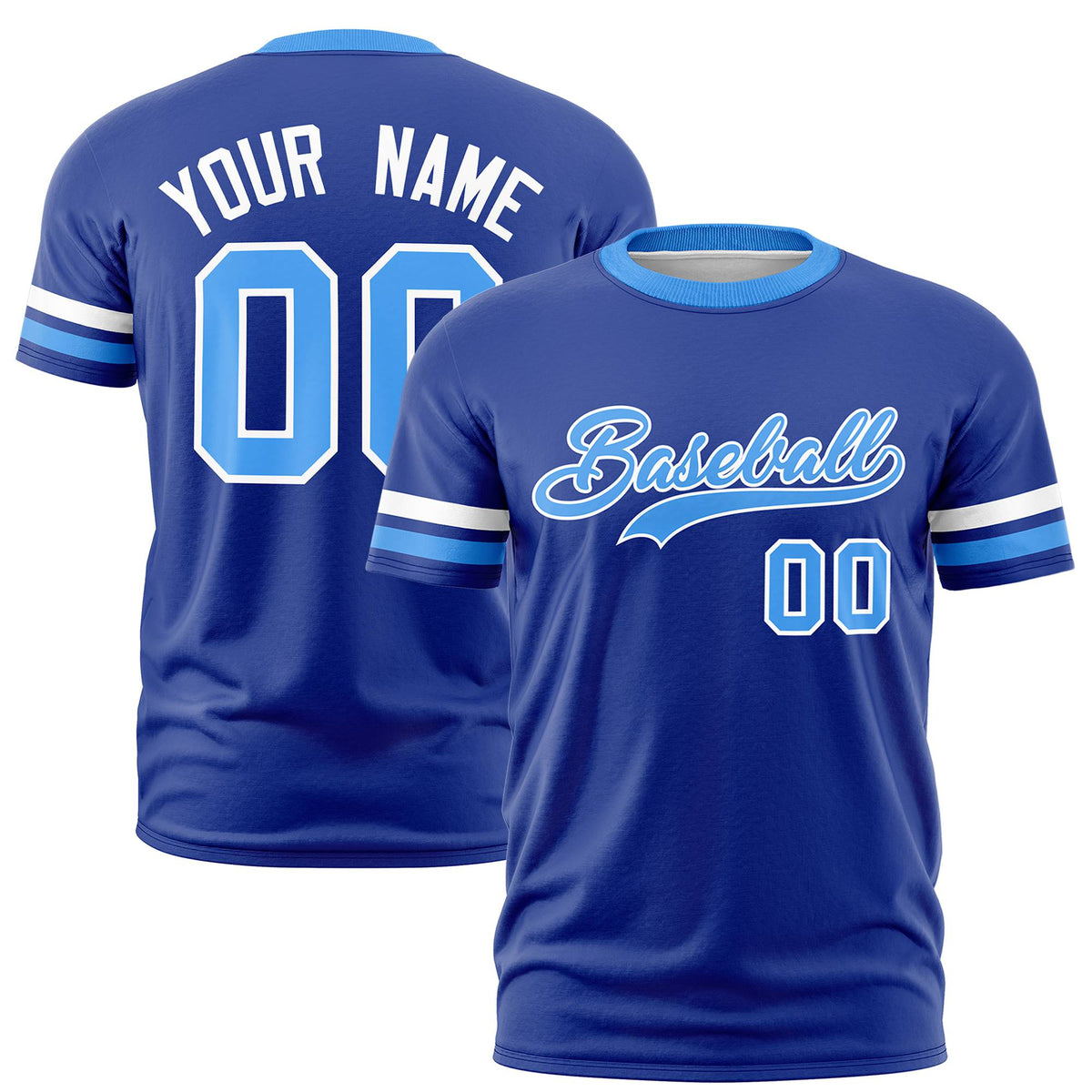 Custom Royal Blue White-Powder Blue Color Block Design Performance T-Shirt