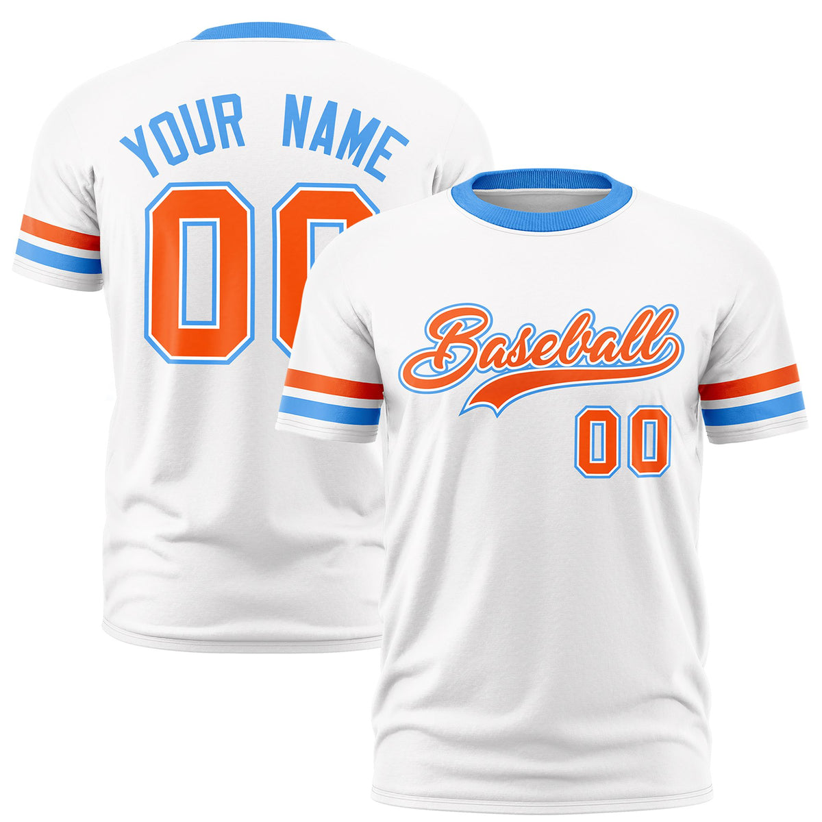 Custom White Orange-Powder Blue Color Block Design Performance T-Shirt