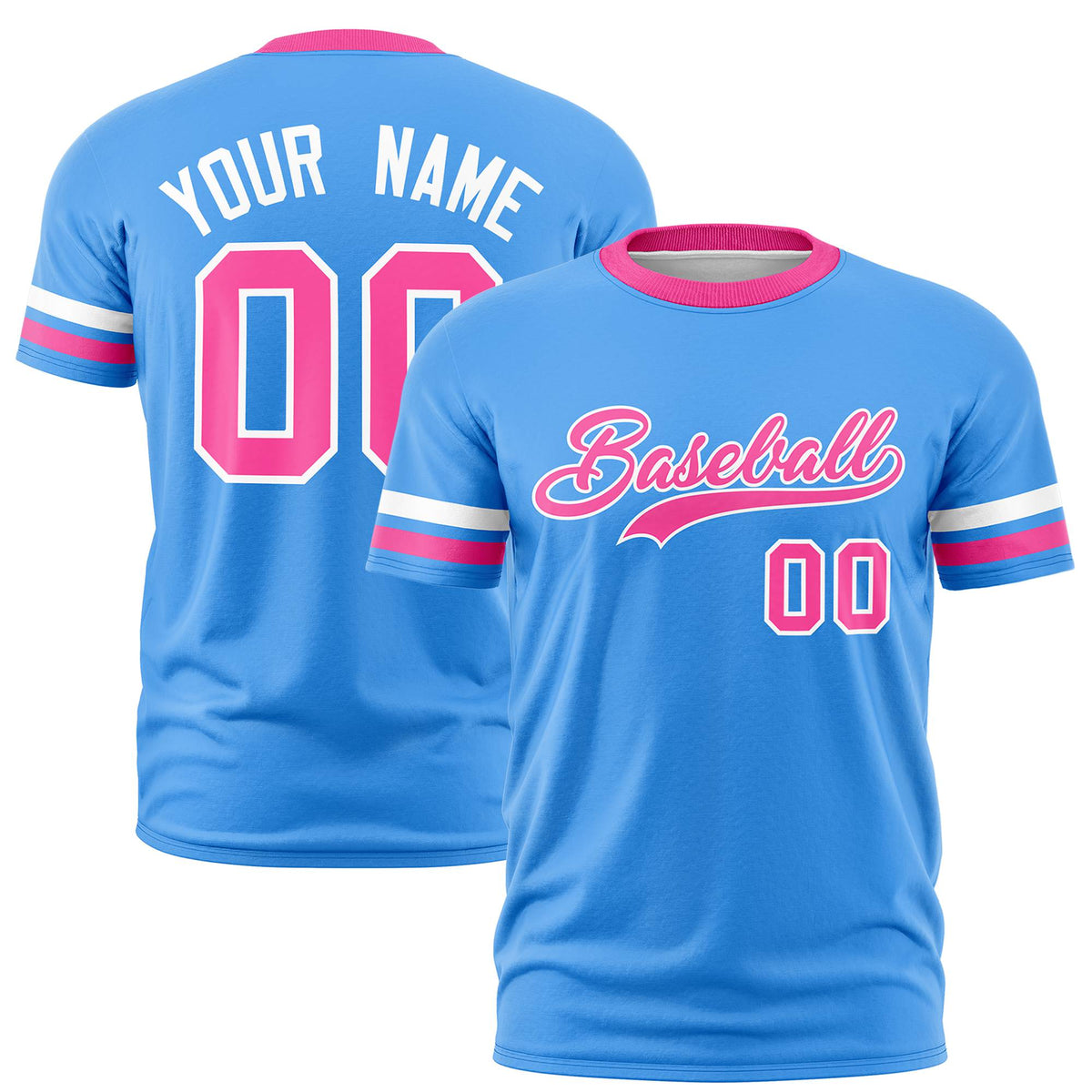 Custom Powder Blue White-Pink Color Block Design Performance T-Shirt