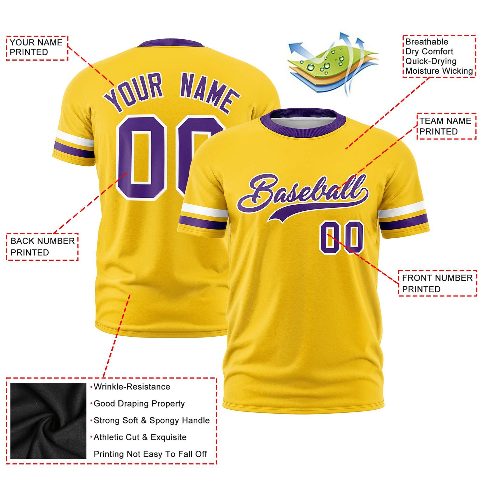 Custom Gold01 White-Purple Color Block Design Performance T-Shirt