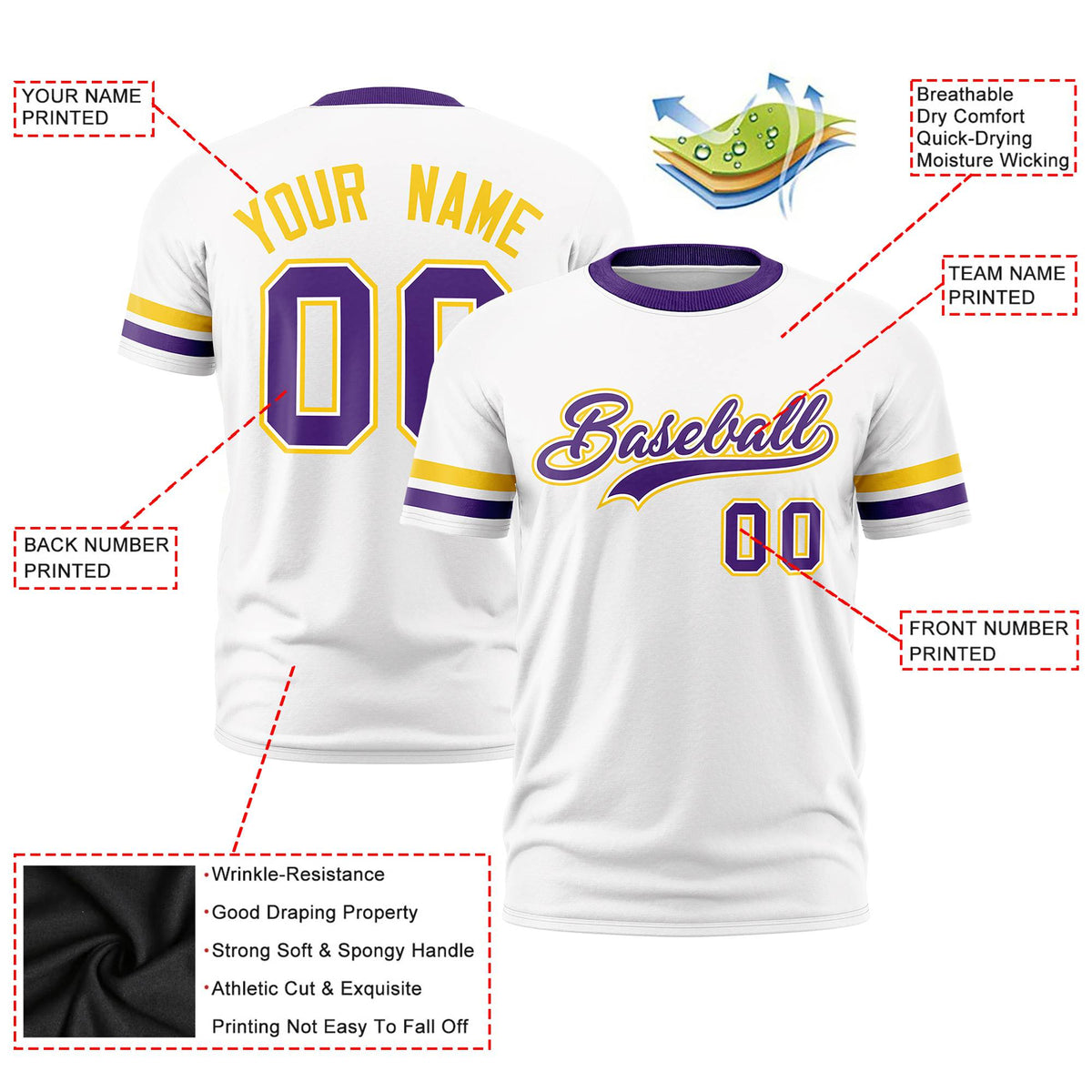 Custom White Gold01-Purple Color Block Design Performance T-Shirt