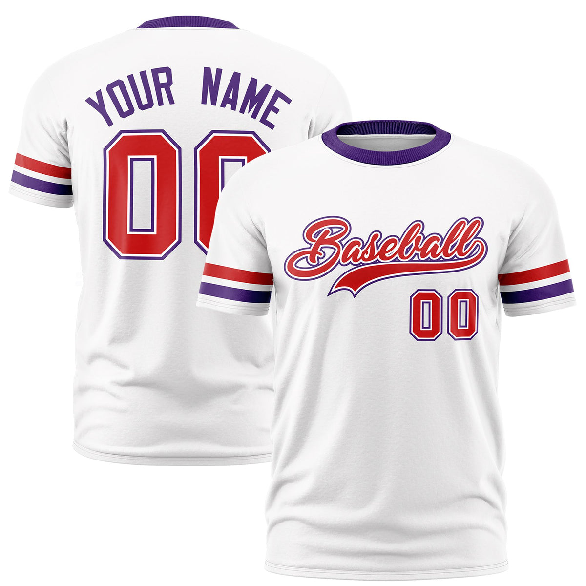 Custom White Red-Purple Color Block Design Performance T-Shirt