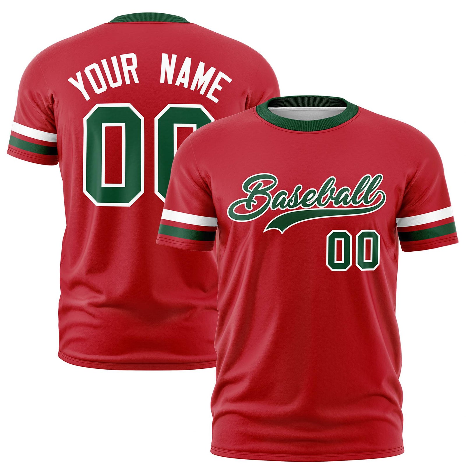 Custom Red White-Green Color Block Design Performance T-Shirt