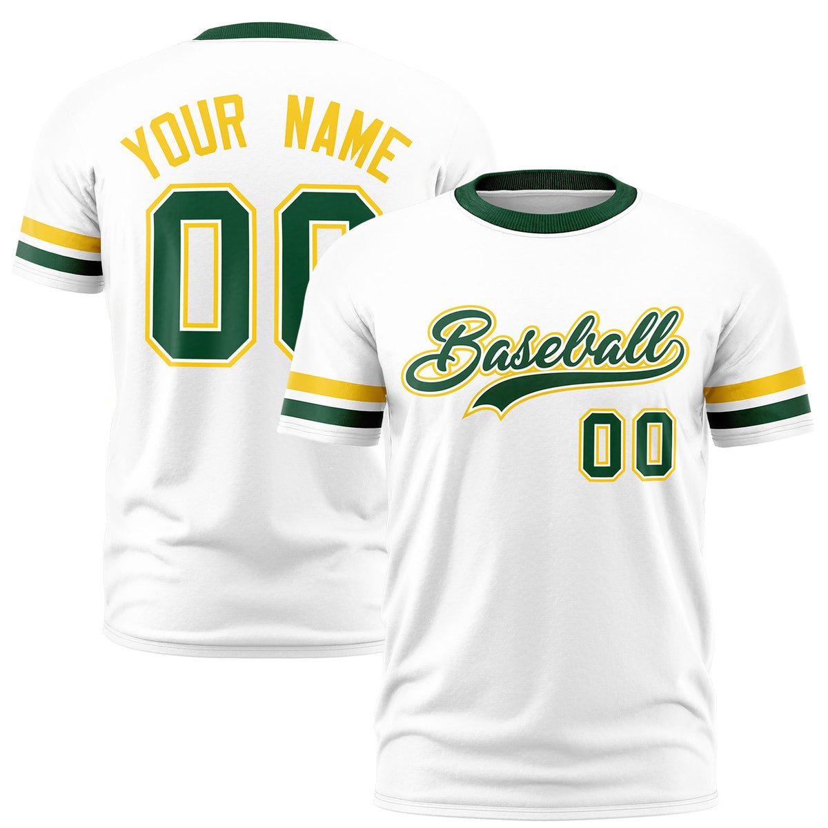Custom White Gold01-Green Color Block Design Performance T-Shirt