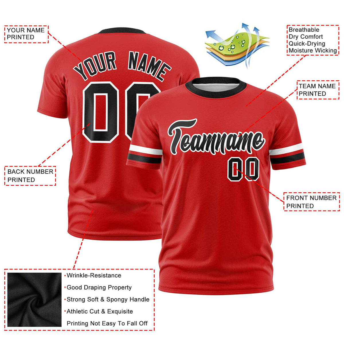 Custom Red White-Black Color Block Design Performance T-Shirt