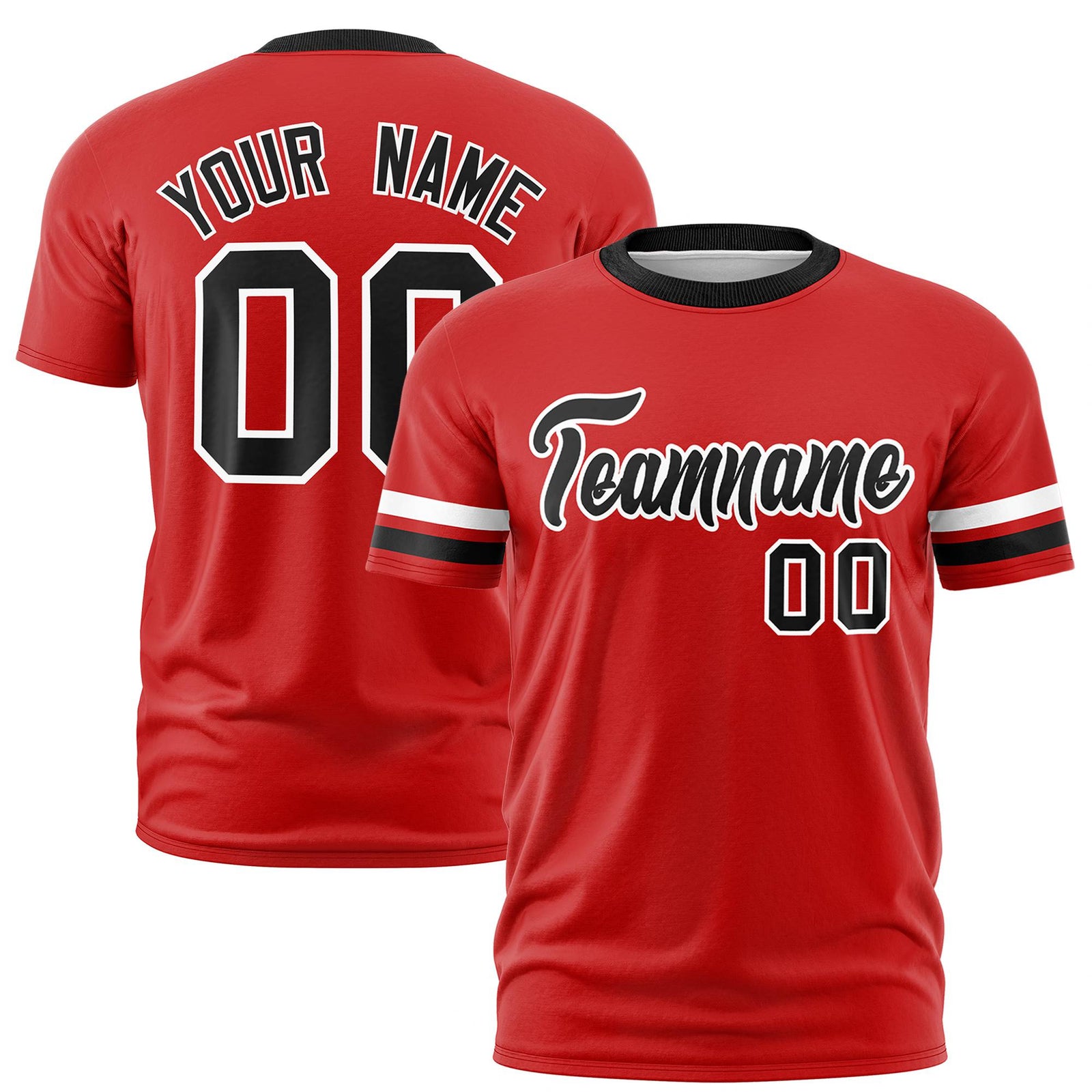 Custom Red White-Black Color Block Design Performance T-Shirt
