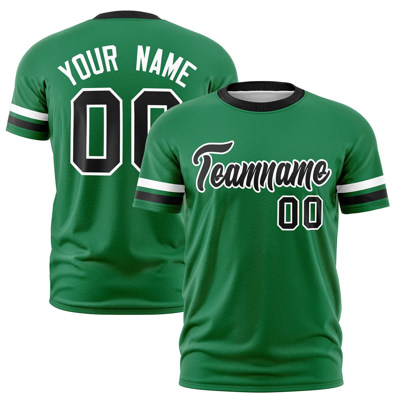 Custom Kelly Green White-Black Color Block Design Performance T-Shirt