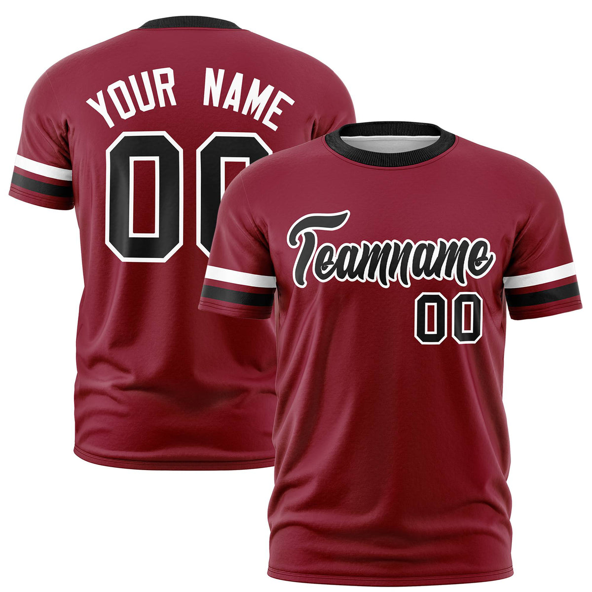 Custom Crimson White-Black Color Block Design Performance T-Shirt