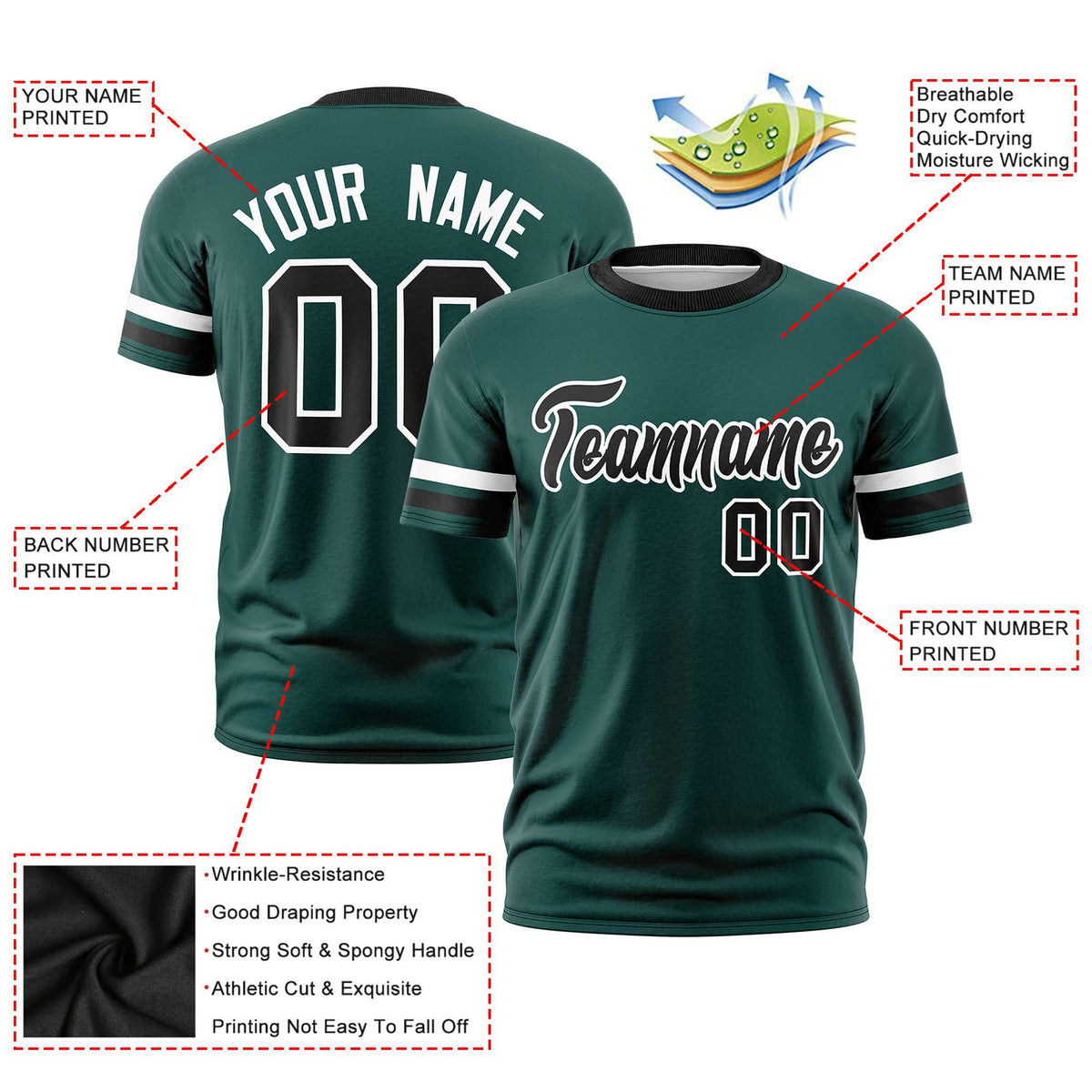 Custom Midnight Green White-Black Color Block Design Performance T-Shirt