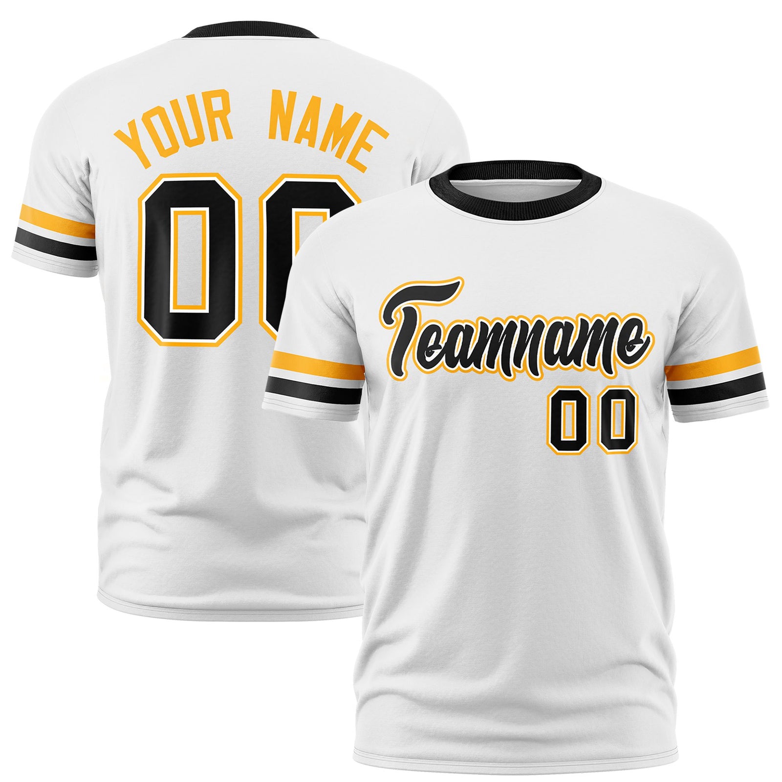 Custom White Yellow-Black Color Block Design Performance T-Shirt