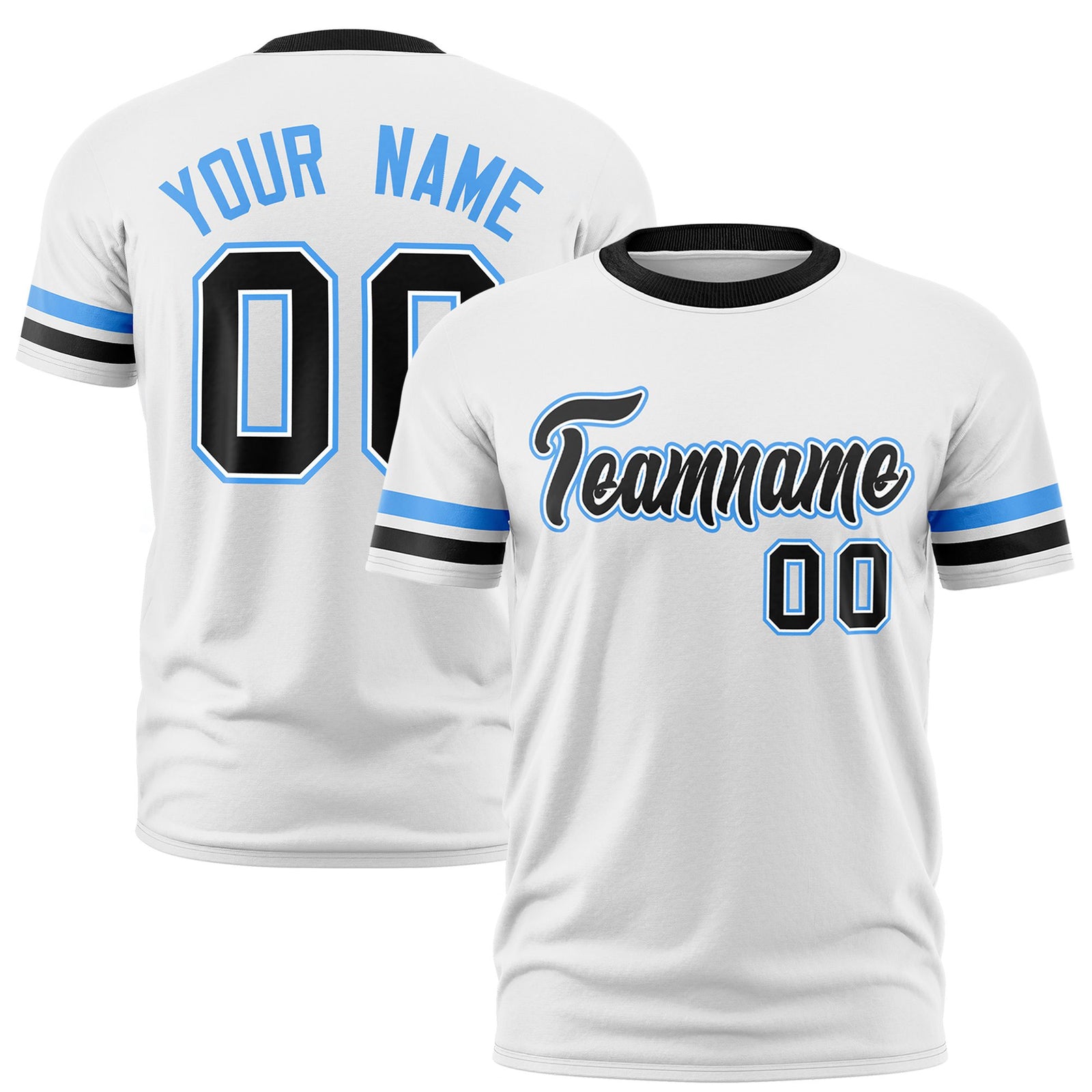 Custom White Powder Blue-Black Color Block Design Performance T-Shirt