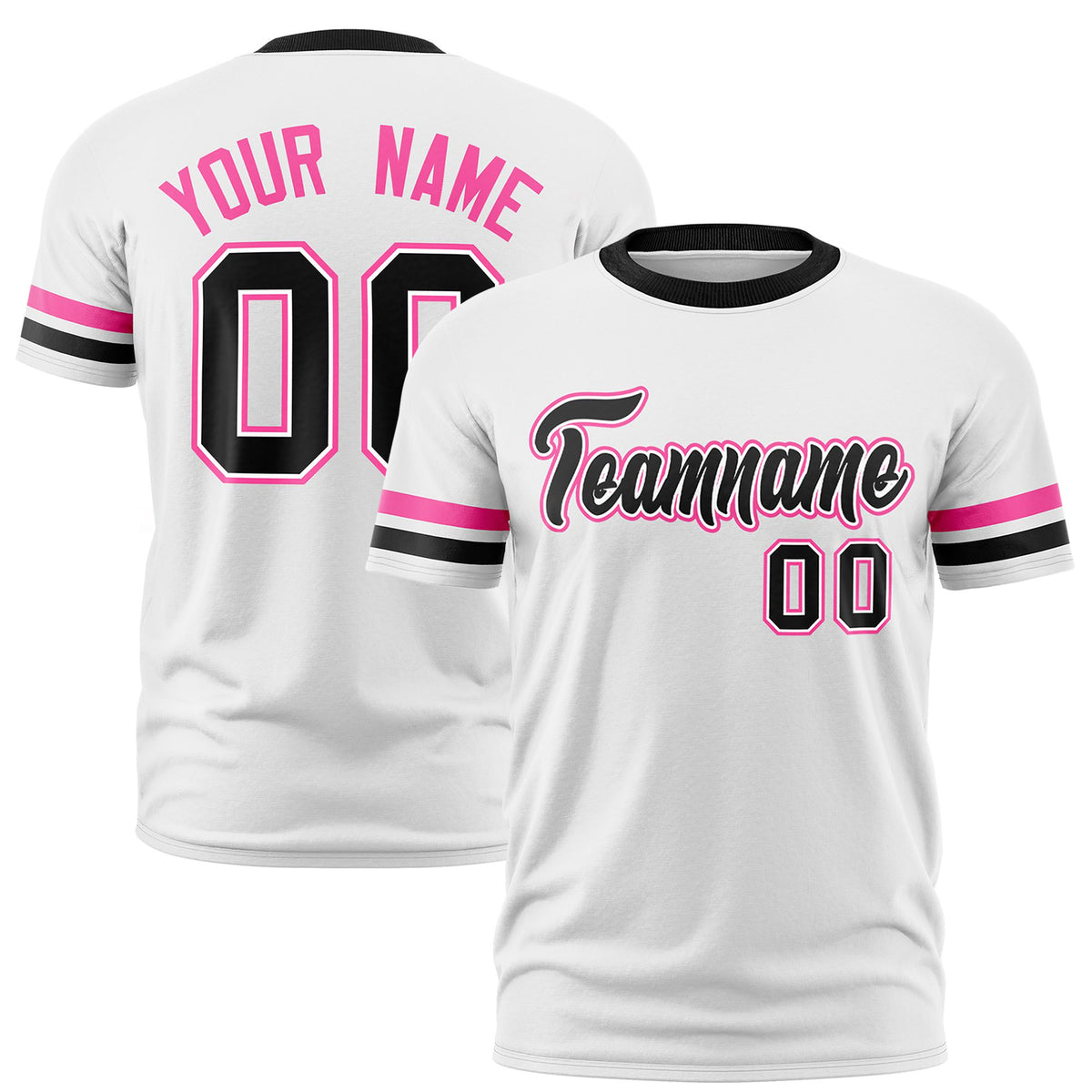 Custom White Pink-Black Color Block Design Performance T-Shirt