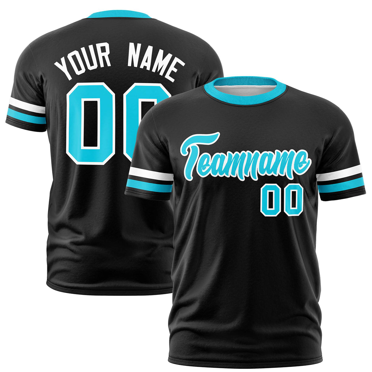 Custom Black White-Sky Blue Color Block Design Performance T-Shirt