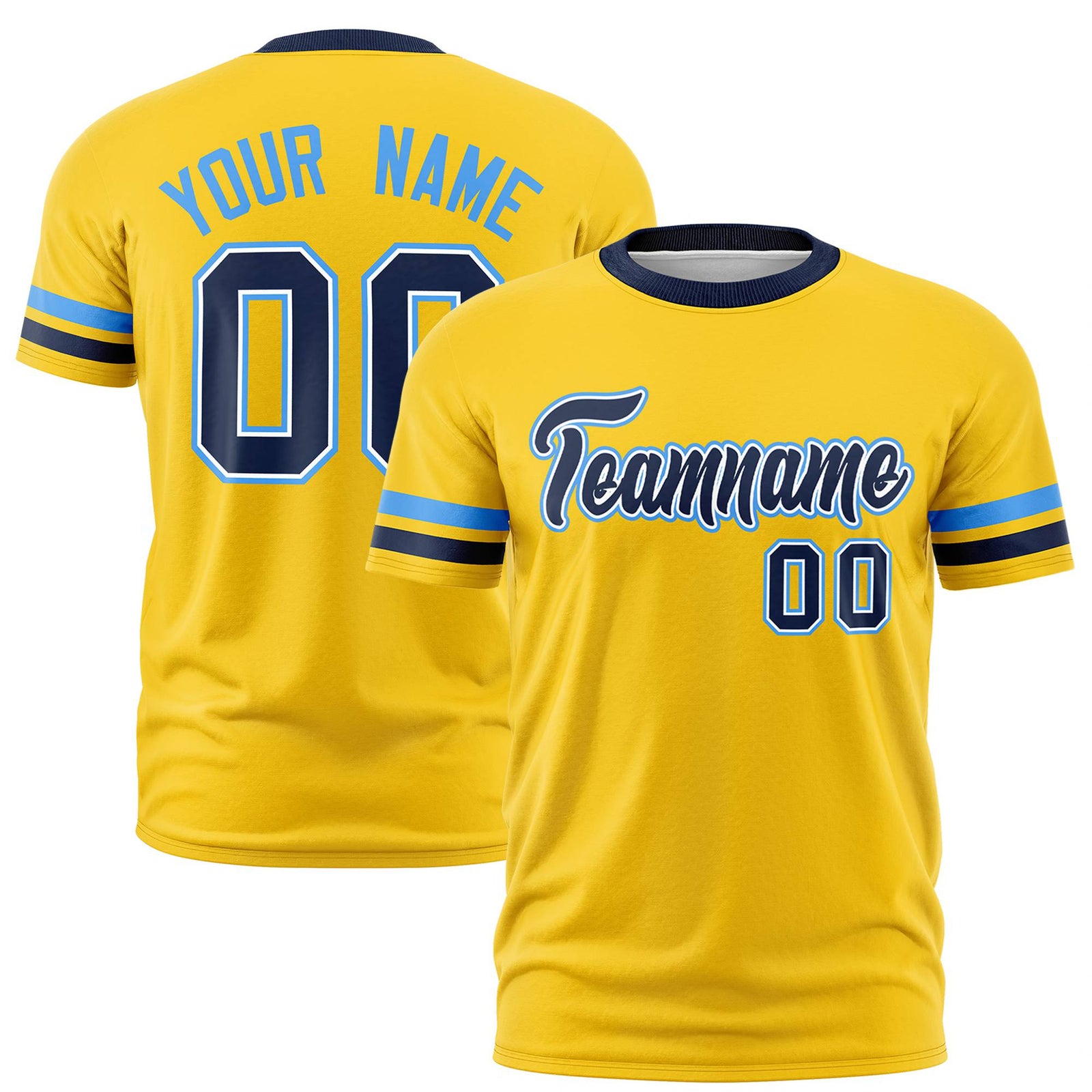 Custom Gold01 Powder Blue-Navy Color Block Design Performance T-Shirt