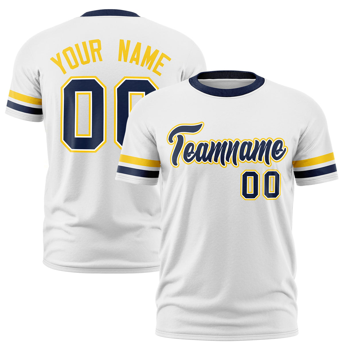 Custom White Gold01-Navy Color Block Design Performance T-Shirt