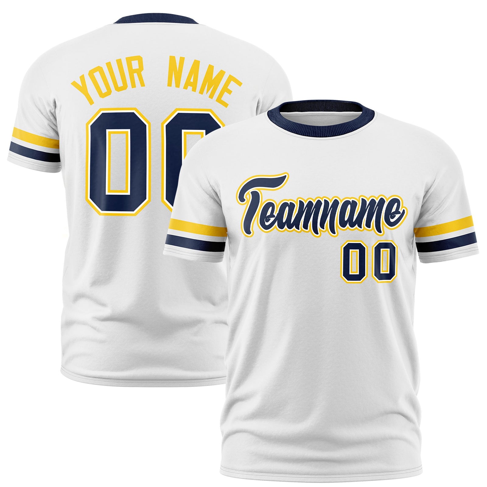 Custom White Gold01-Navy Color Block Design Performance T-Shirt