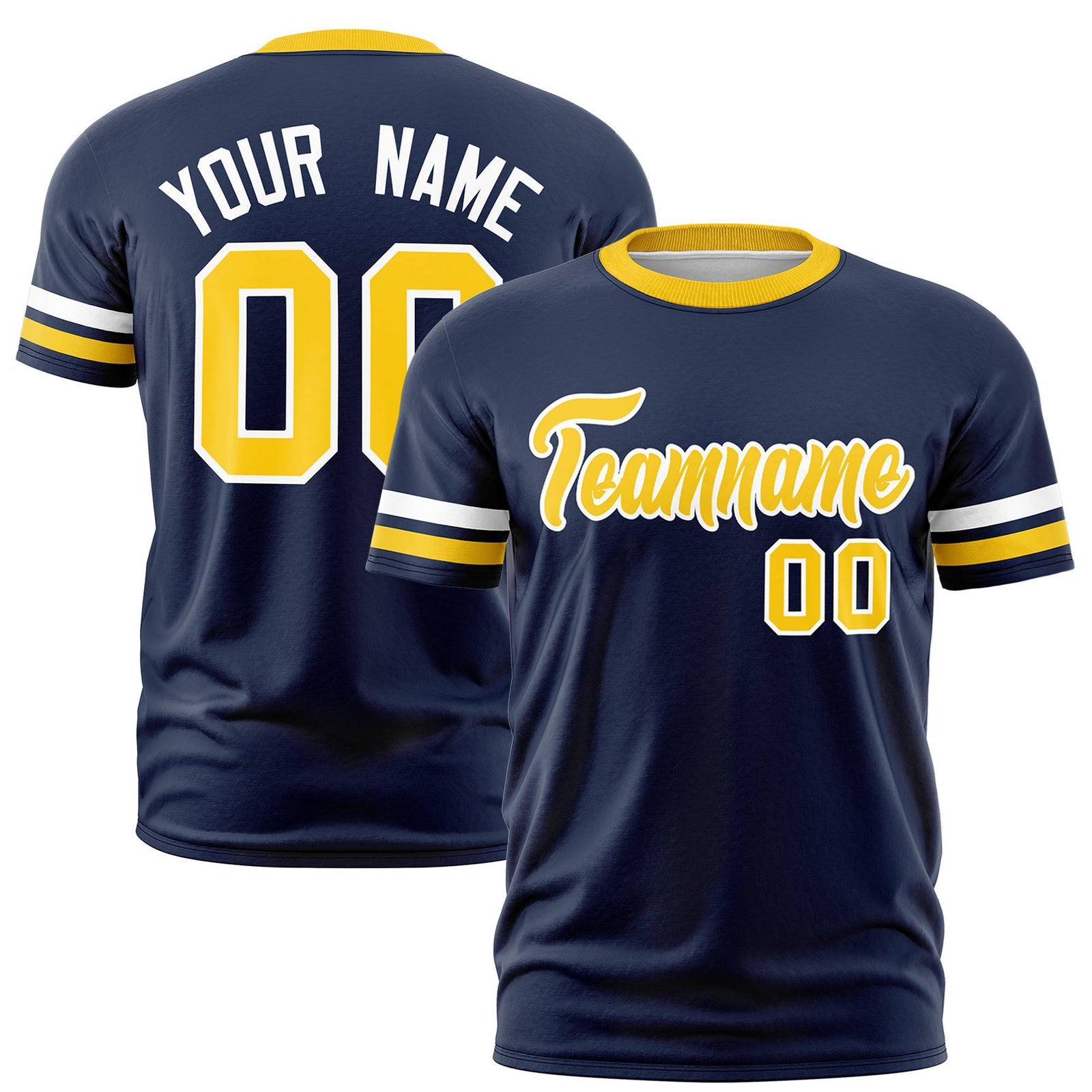 Custom Navy White-Gold01 Color Block Design Performance T-Shirt