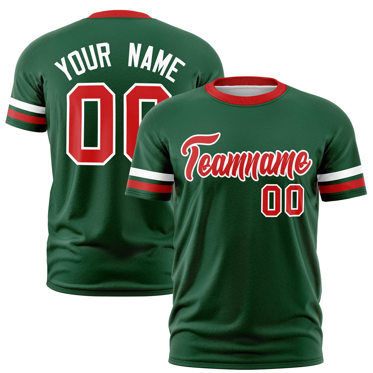 Custom Green White-Red Color Block Design Performance T-Shirt