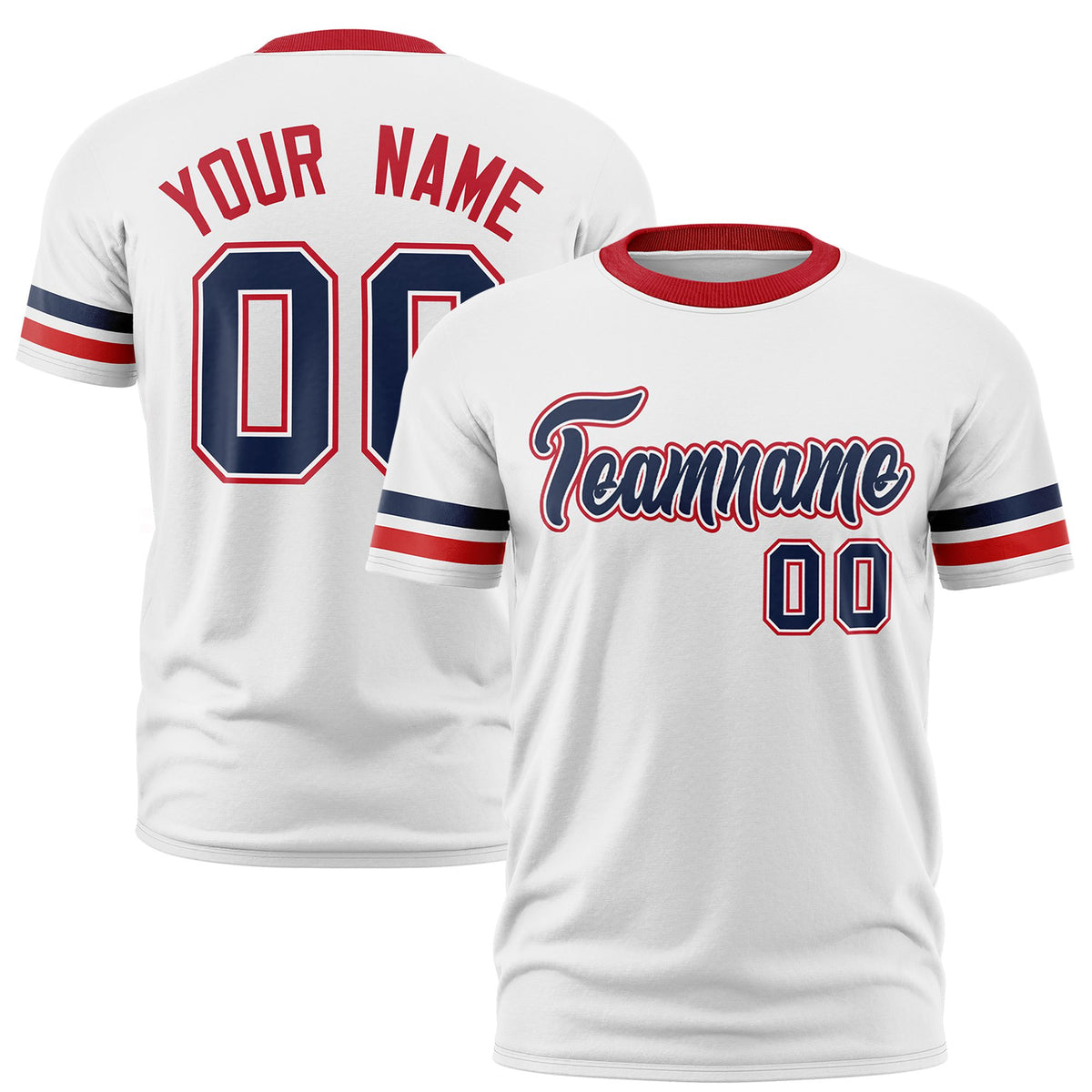 Custom White Navy-Red Color Block Design Performance T-Shirt