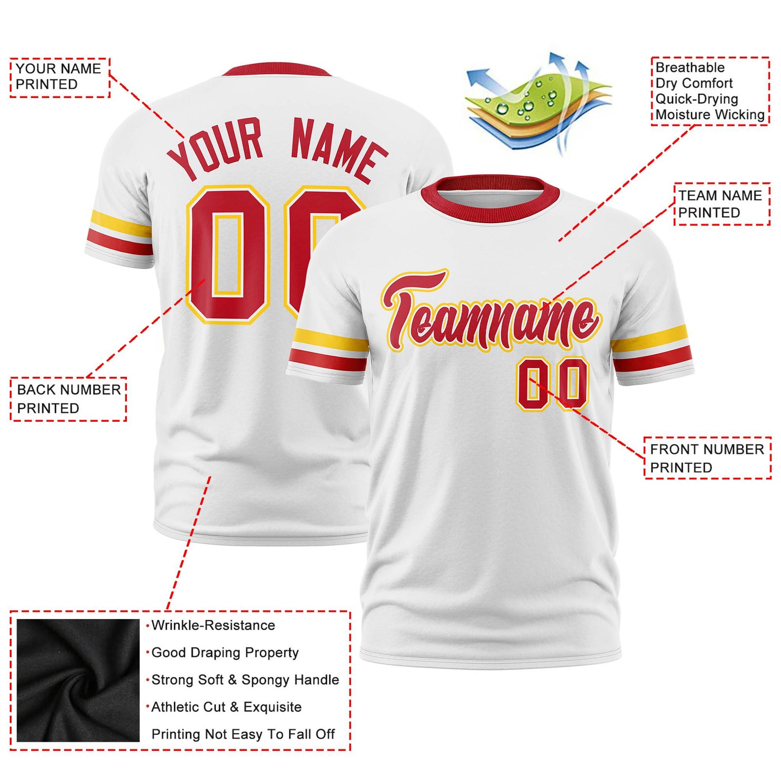Custom White Gold01-Red Color Block Design Performance T-Shirt