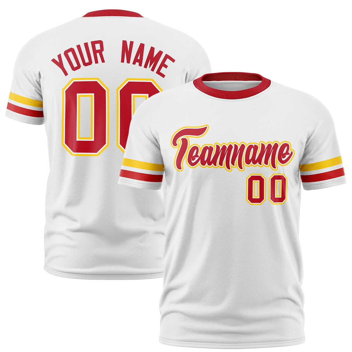 Custom White Gold01-Red Color Block Design Performance T-Shirt