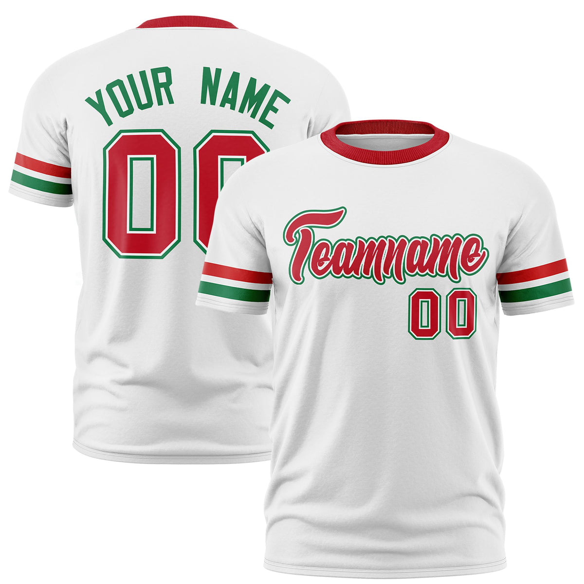 Custom White Red-Kelly Green Color Block Design Performance T-Shirt