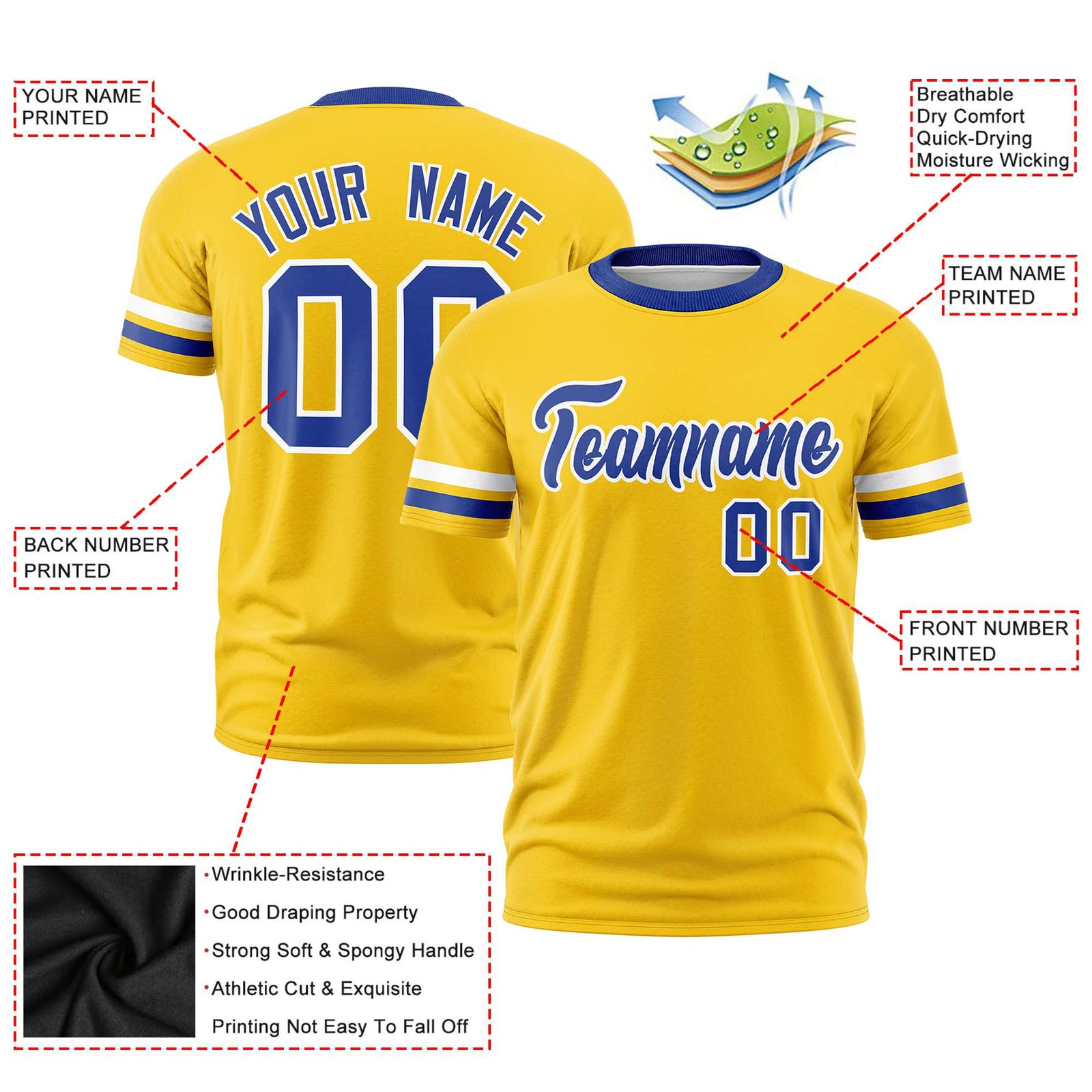 Custom Gold01 White-Royal Blue Color Block Design Performance T-Shirt