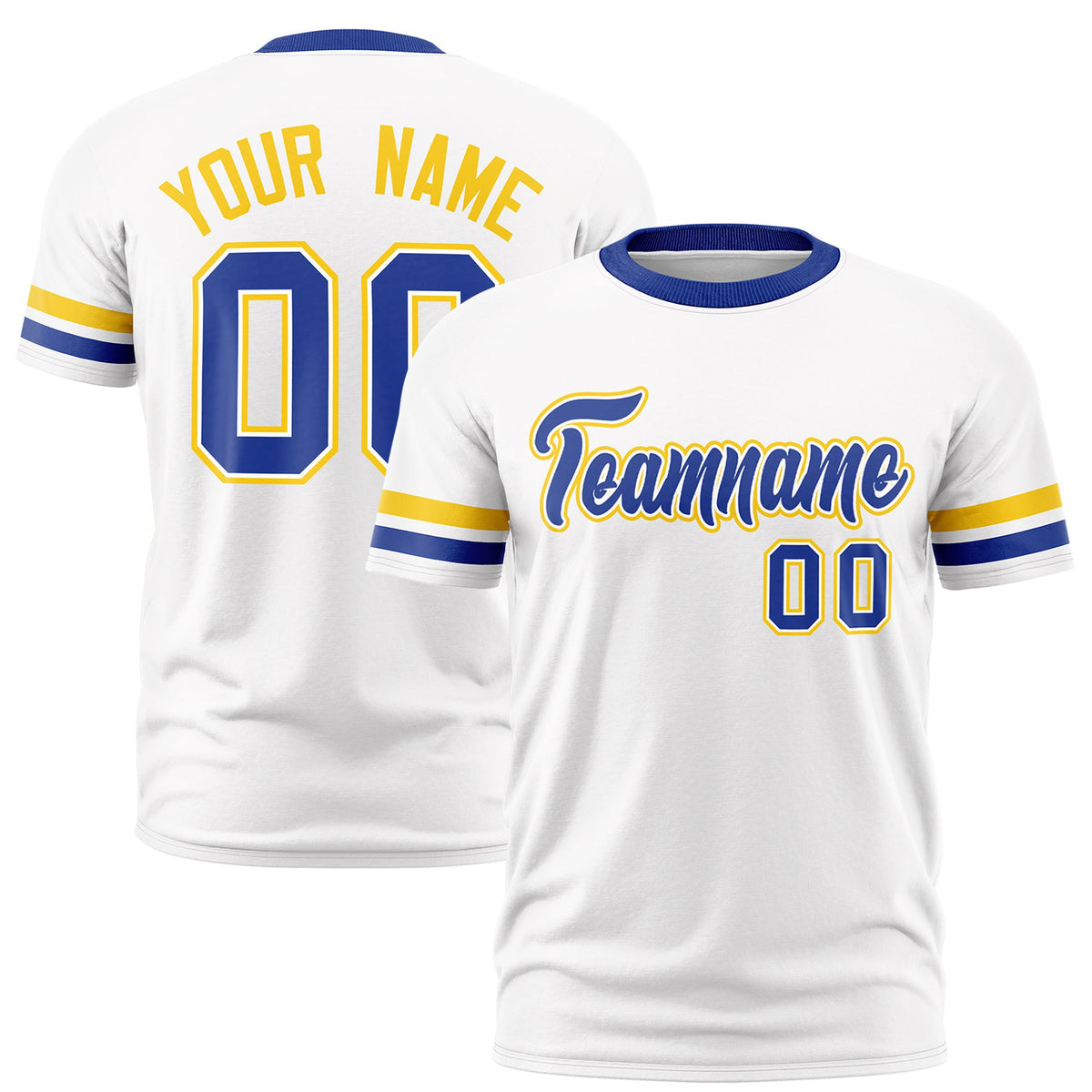 Custom White Gold01-Royal Blue Color Block Design Performance T-Shirt