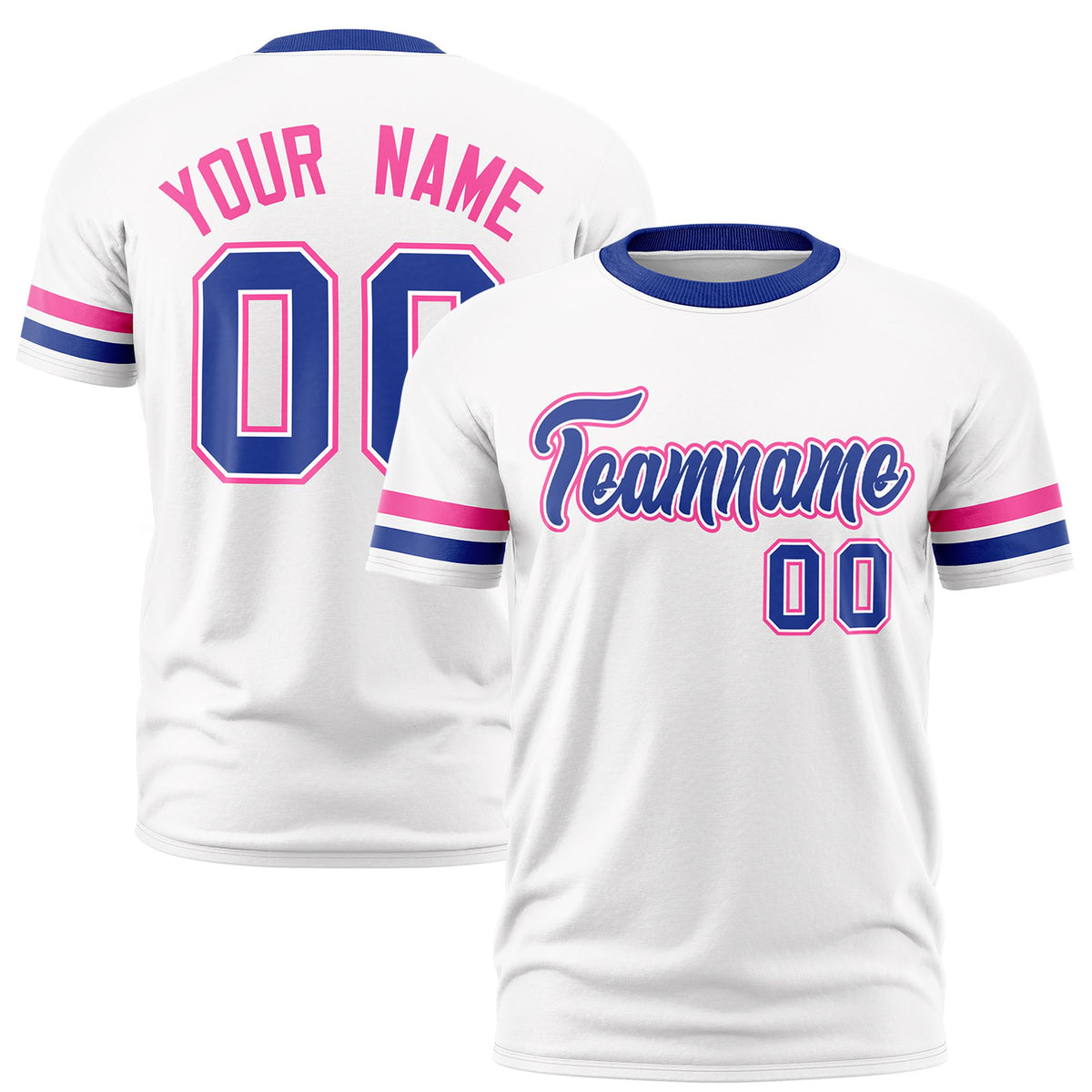 Custom White Pink-Royal Blue Color Block Design Performance T-Shirt