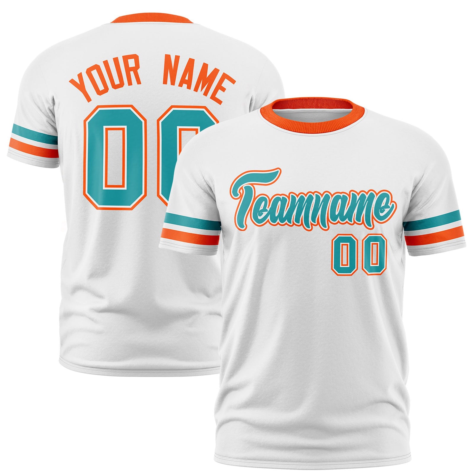 Custom White Aqua-Orange Color Block Design Performance T-Shirt