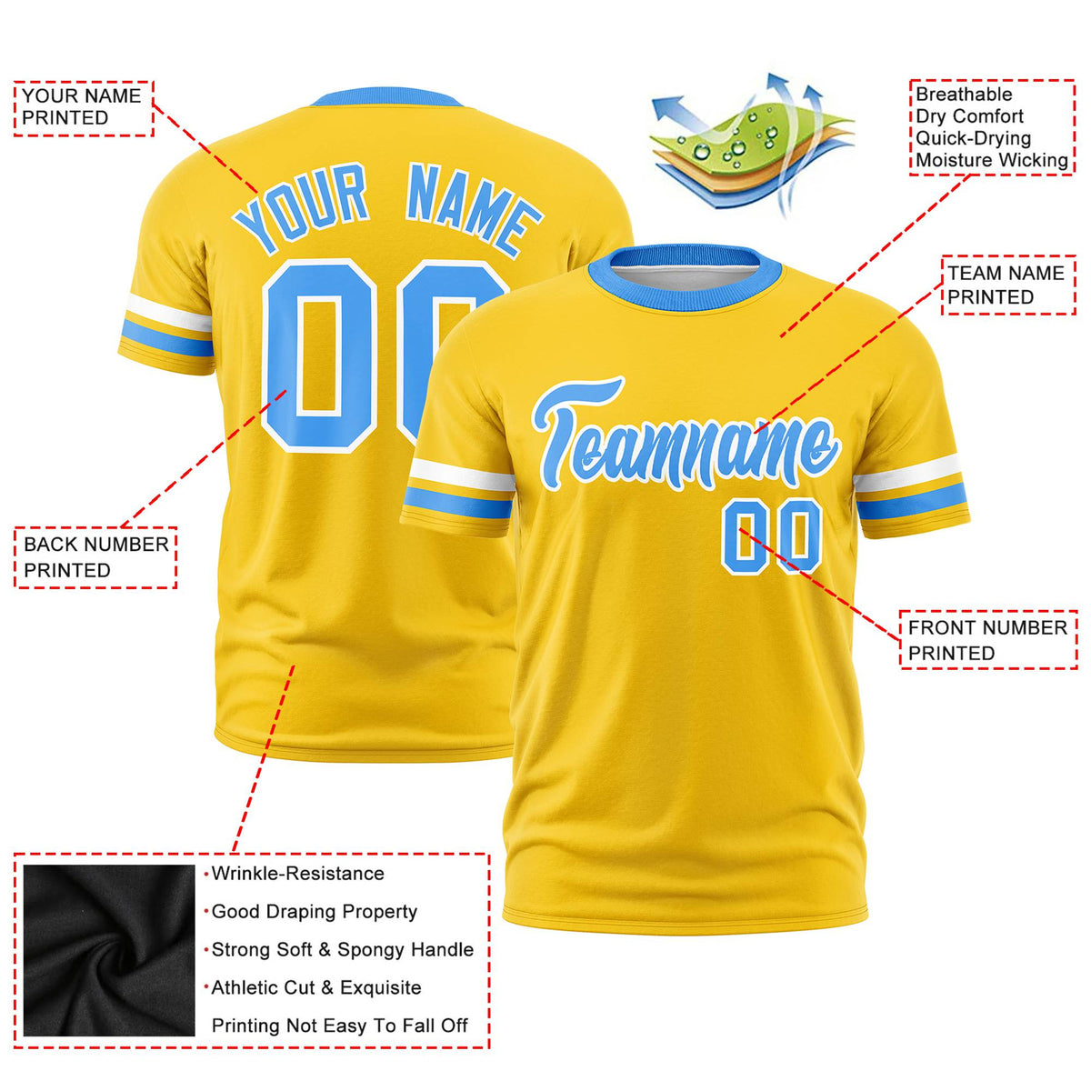 Custom Gold01 White-Powder Blue Color Block Design Performance T-Shirt