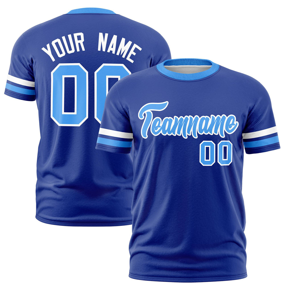 Custom Royal Blue White-Powder Blue Color Block Design Performance T-Shirt