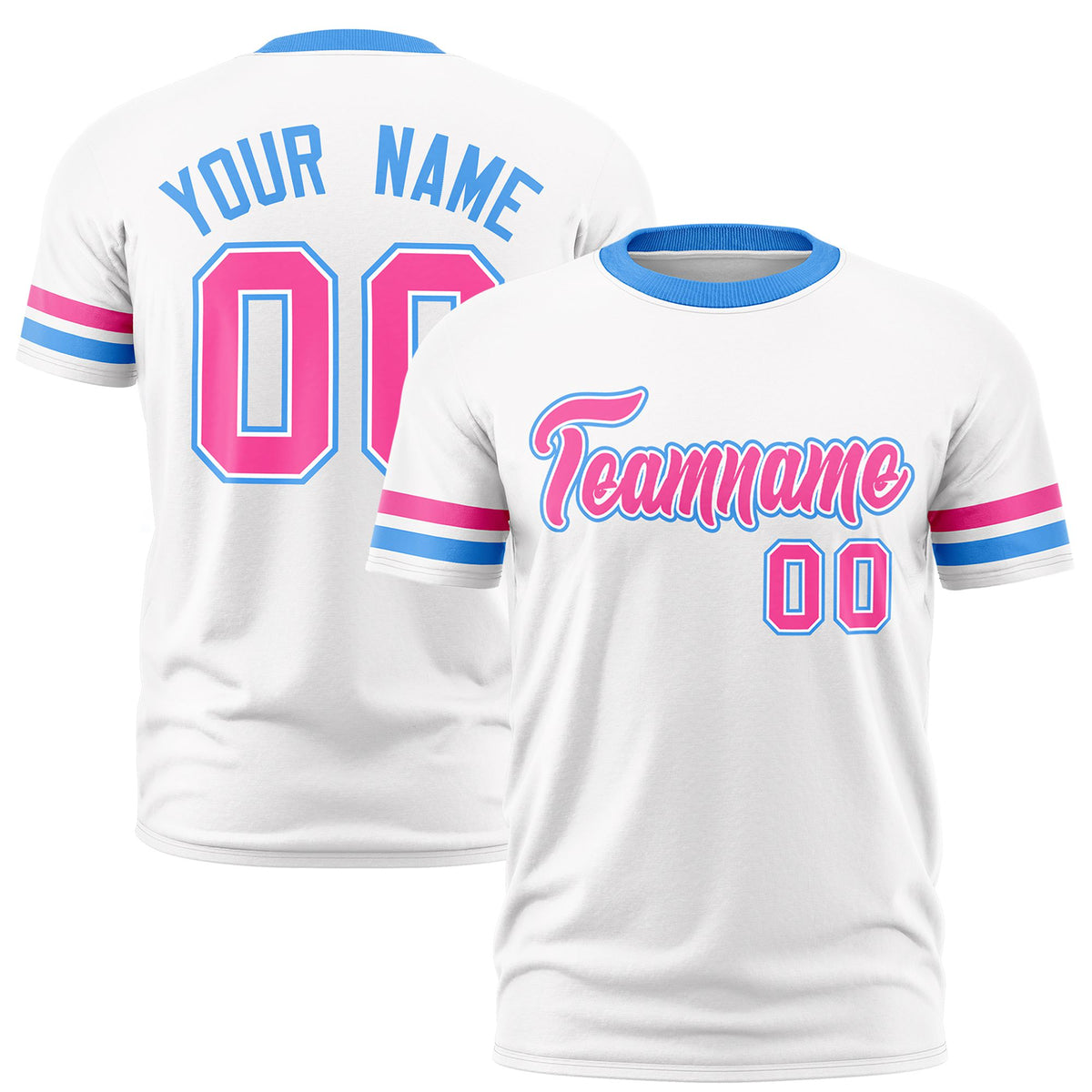 Custom White Pink-Powder Blue Color Block Design Performance T-Shirt