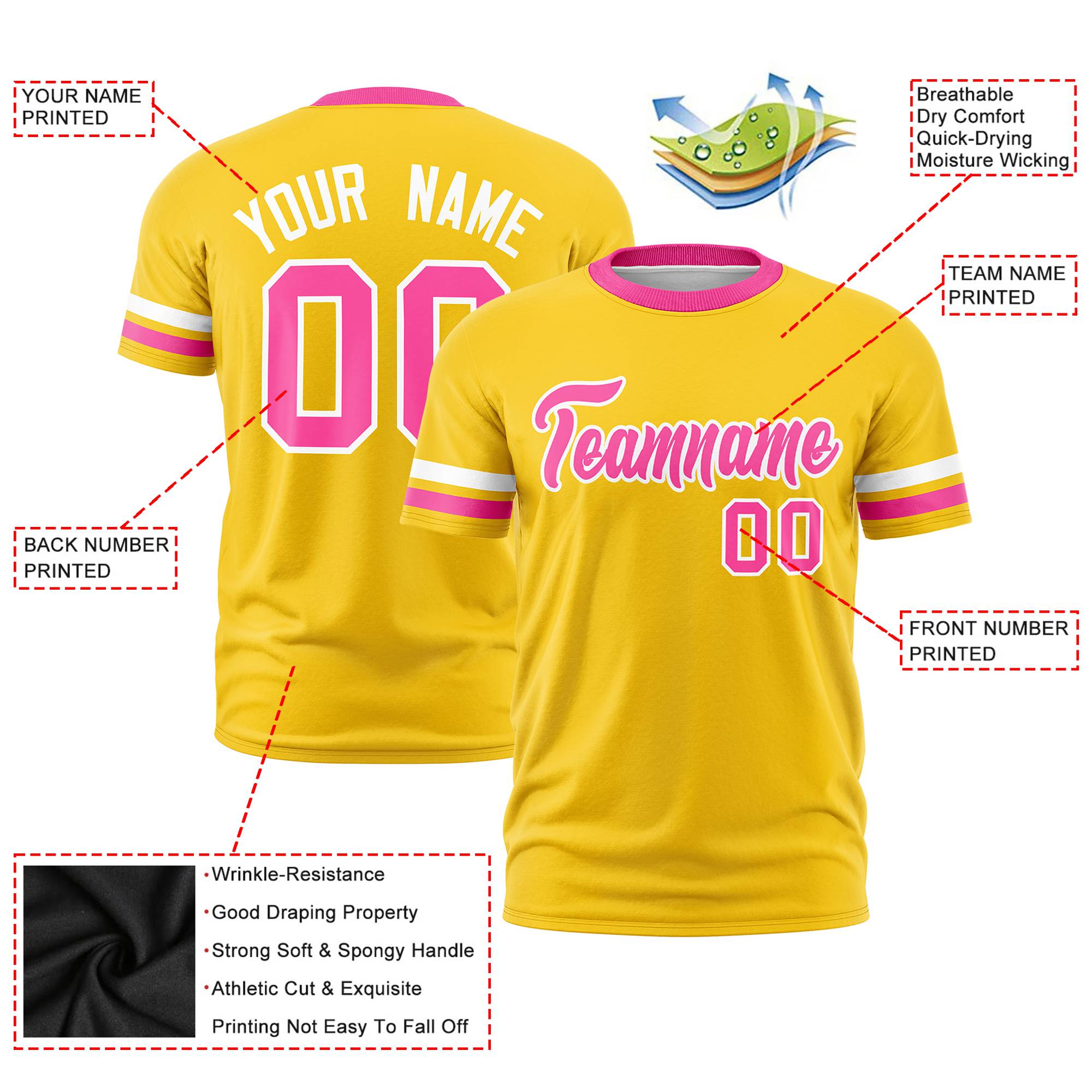 Custom Gold01 White-Pink Color Block Design Performance T-Shirt