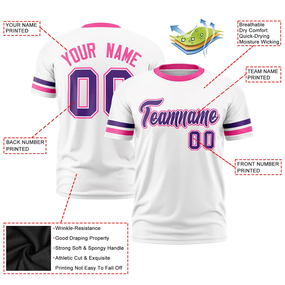 Custom White Purple-Pink Color Block Design Performance T-Shirt