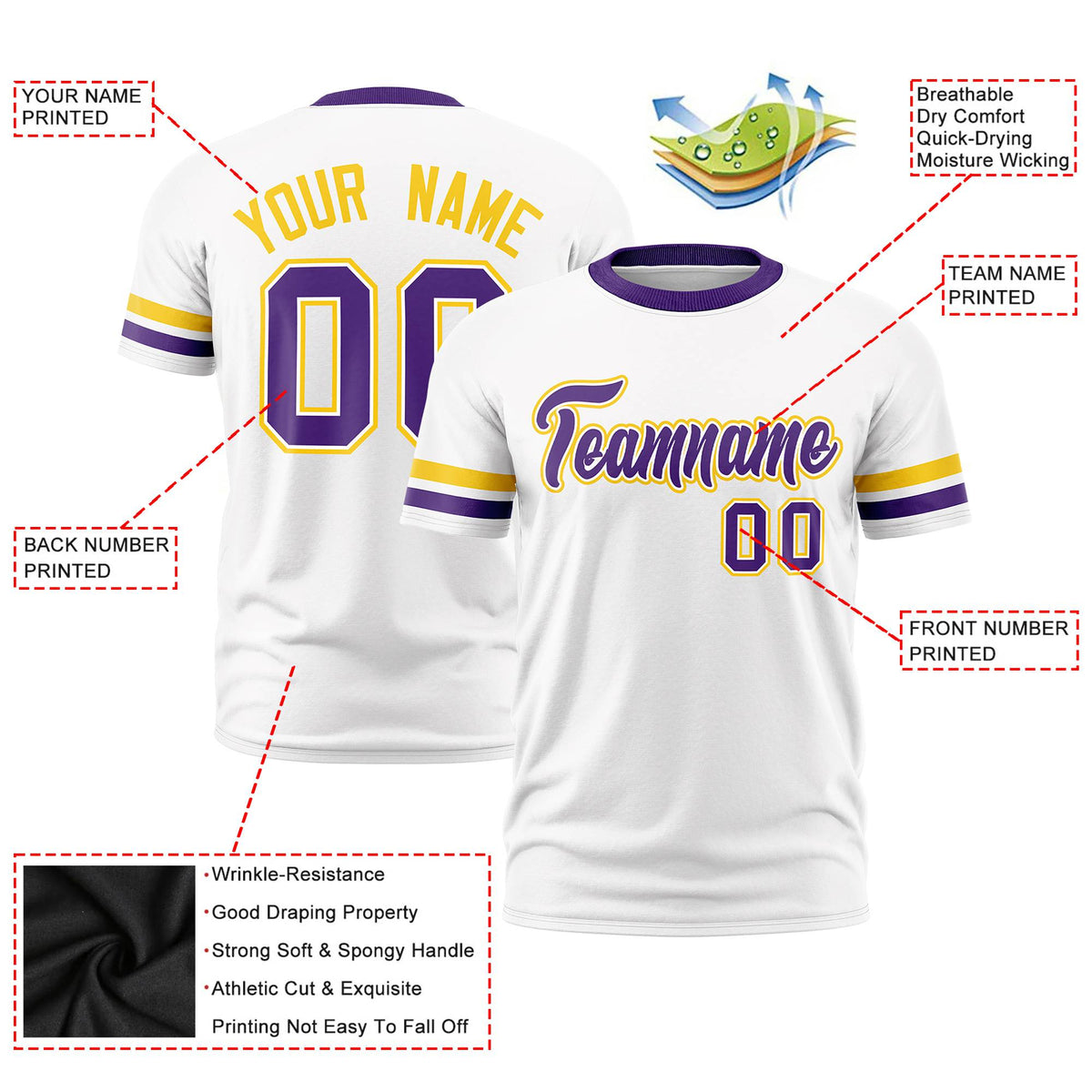 Custom White Gold01-Purple Color Block Design Performance T-Shirt