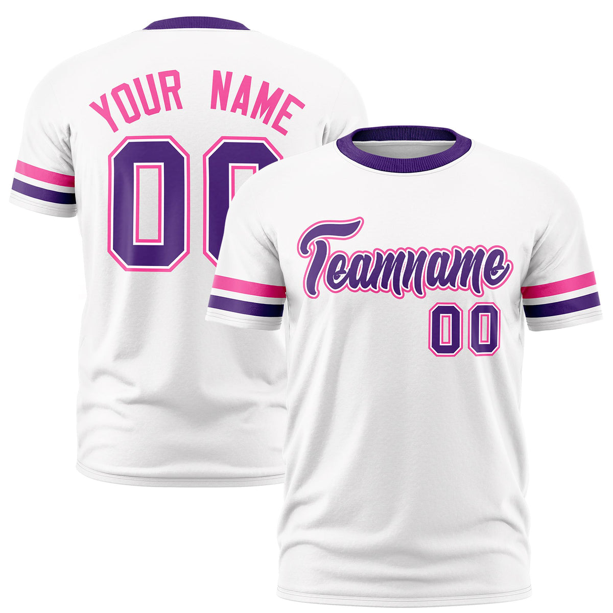 Custom White Pink-Purple Color Block Design Performance T-Shirt