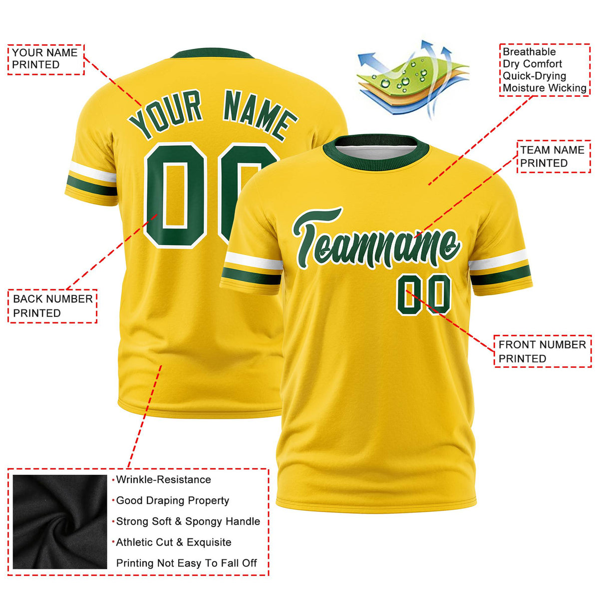 Custom Gold01 White-Green Color Block Design Performance T-Shirt