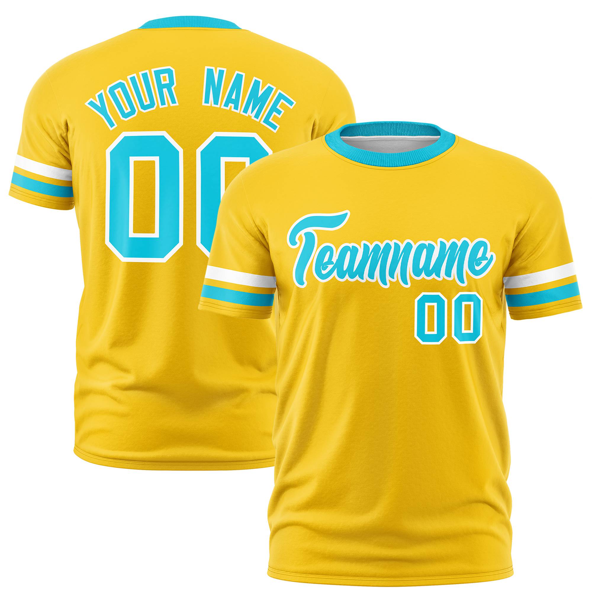 Custom Yellow White-Sky Blue Color Block Design Performance T-Shirt